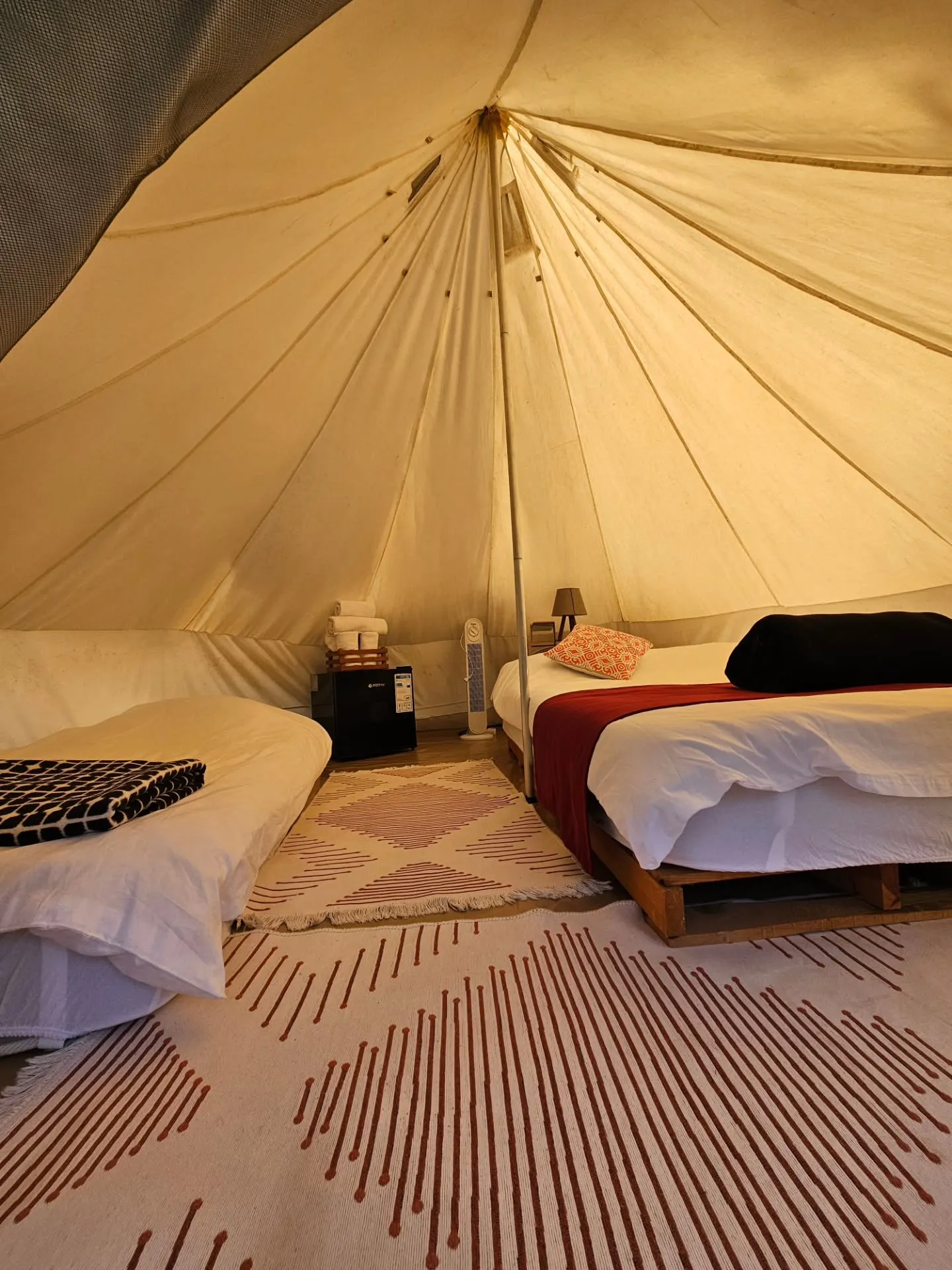 Bell tent deck with cushions